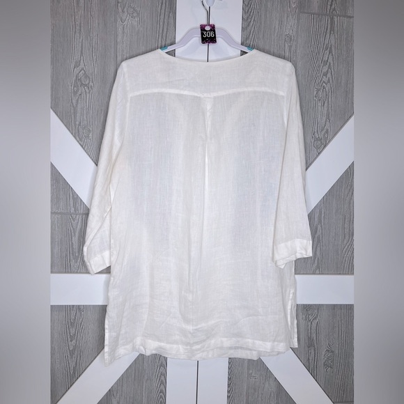 306. Cynthia Rowley Beaded V-Neck Linen Top Cream/Bronze Large - Picture 5 of 7